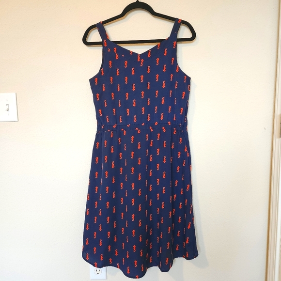 Merona Seahorse Print Navy Blue & Orange Sleeveless Dress Womens Size Me… - Picture 2 of 7